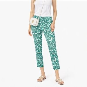 Tory Burch Walton Print Slim Pants Green White Baroque Cotton Size 0